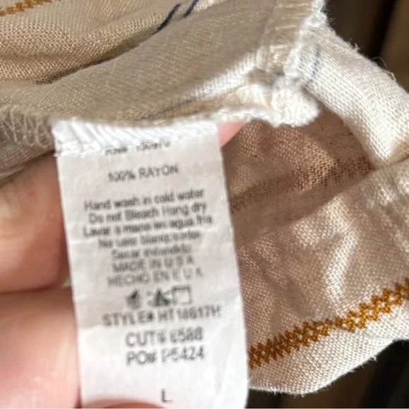 Hummingbird Criss Cross long sleeve ivory 100% rayon top blue gold pinstripe L - Picture 5 of 6